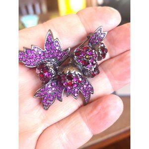 PURPLE AND RED FLOWERS AND LEAVES BROOCH/PIN